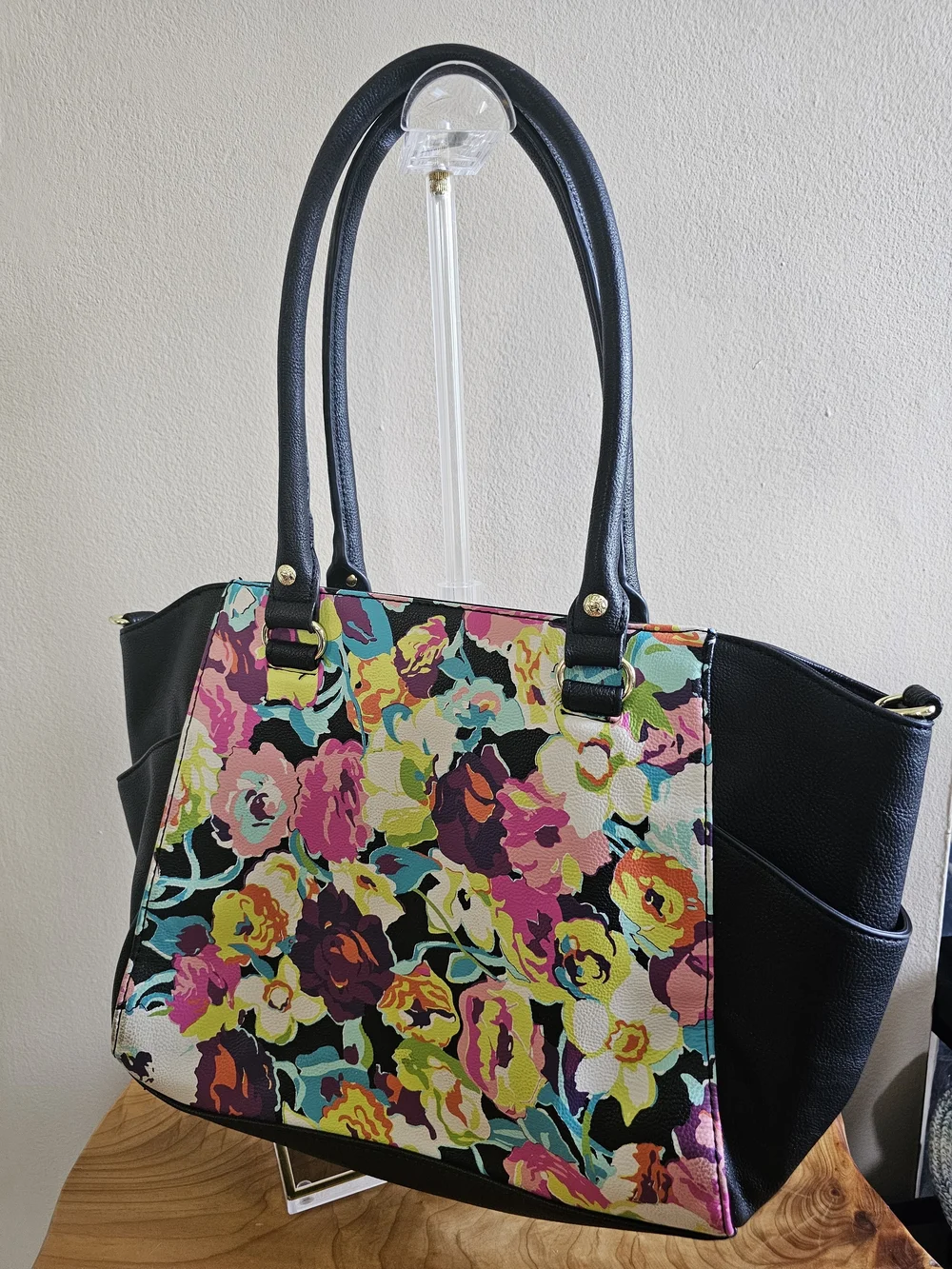 Betsey Johnson Black Trim Floral Shoulder Bag